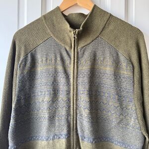 Ruff Hewn Olive Green Fair-Isle Full Zip Men's Sweater - Sz 2X